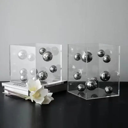 Abstract metal ball artworks red & blue living room decor cube