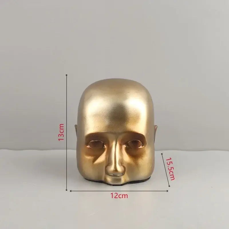 Abstract minimalist golden head half face sculpture living room decor