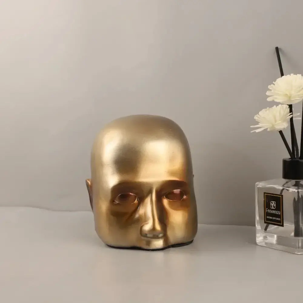 Abstract minimalist golden head half face sculpture living room decor