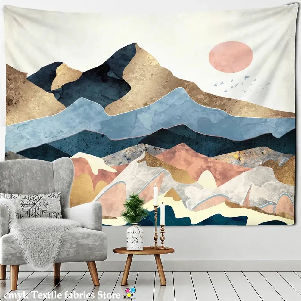 Abstract mountains oil painting wall hanging for bedroom decor