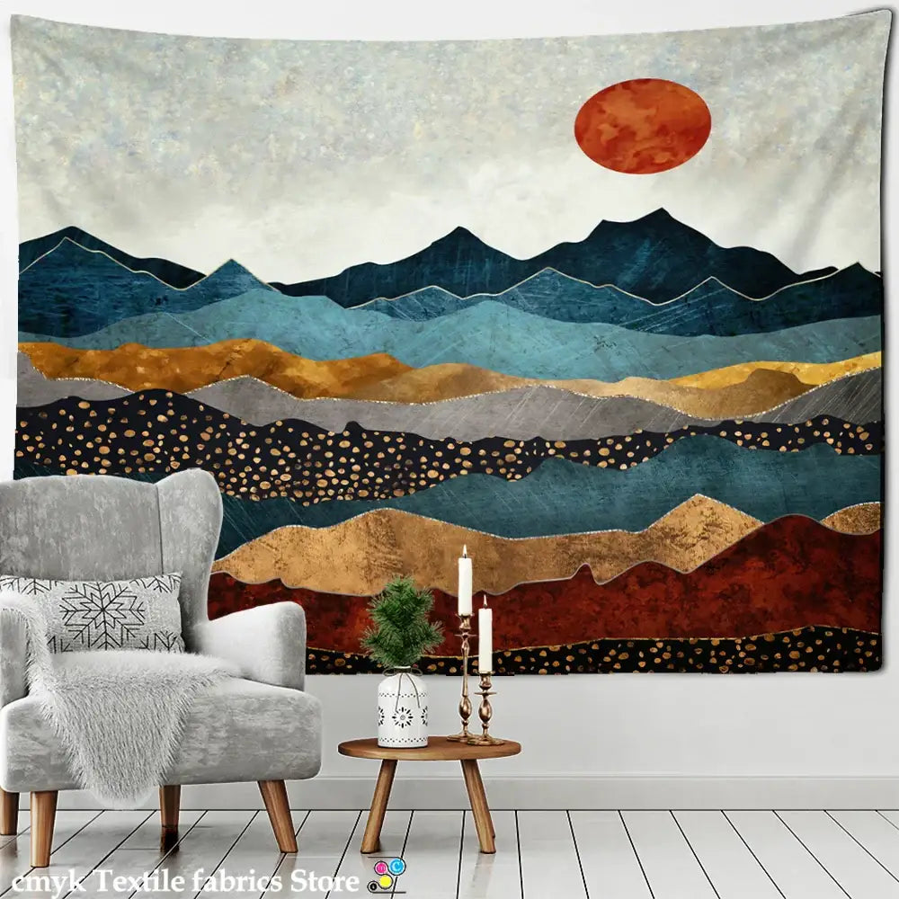 Abstract mountains oil painting wall hanging for bedroom decor