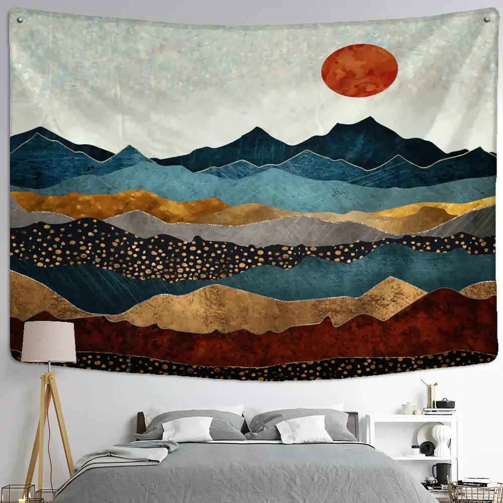 Abstract mountains oil painting wall hanging for bedroom decor