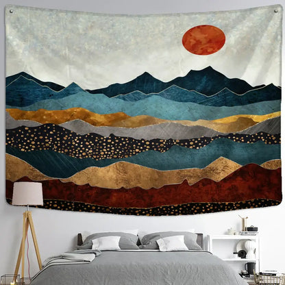 Abstract mountains oil painting wall hanging for bedroom decor