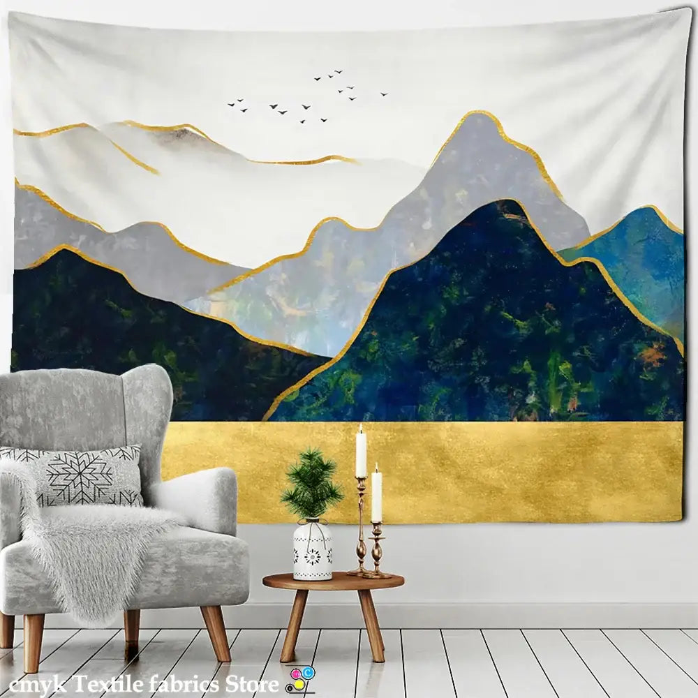 Abstract mountains oil painting wall hanging for bedroom decor