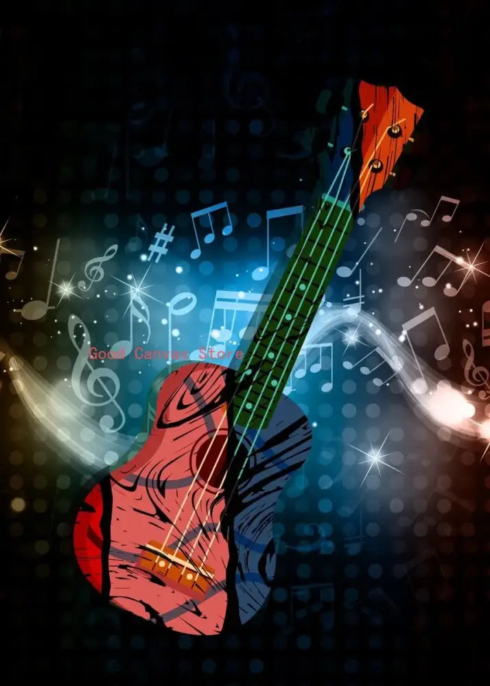 Abstract neon electric guitar canvas print living room wall art