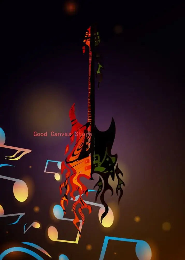 Abstract neon electric guitar canvas print living room wall art