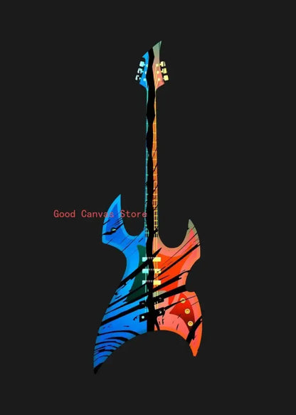 Abstract neon electric guitar canvas print living room wall art