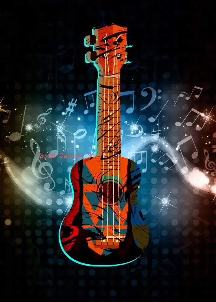Abstract neon electric guitar canvas print living room wall art