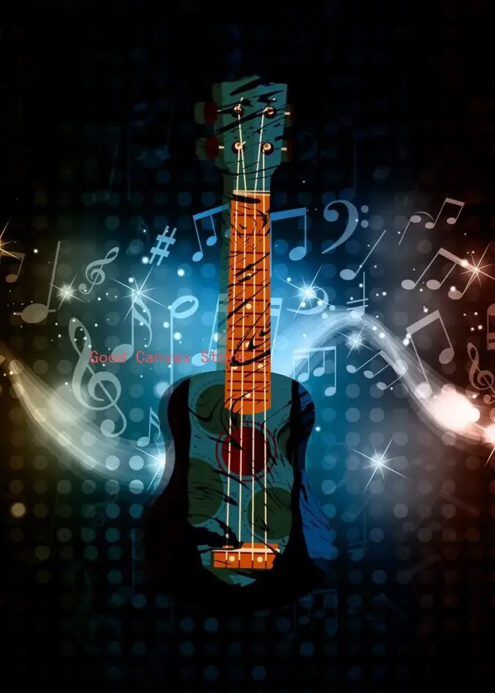 Abstract neon electric guitar canvas print living room wall art