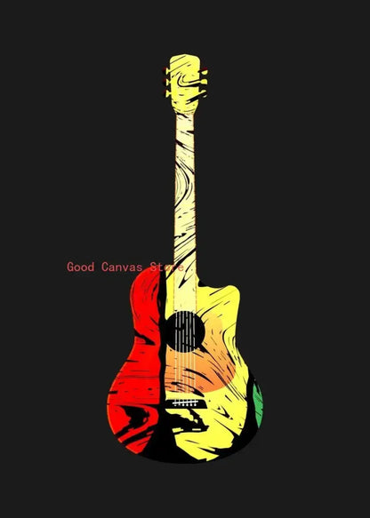 Abstract neon electric guitar canvas print living room wall art