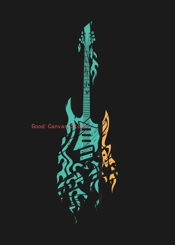 Abstract neon electric guitar canvas print living room wall art