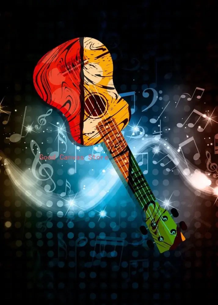 Abstract neon electric guitar canvas print living room wall art