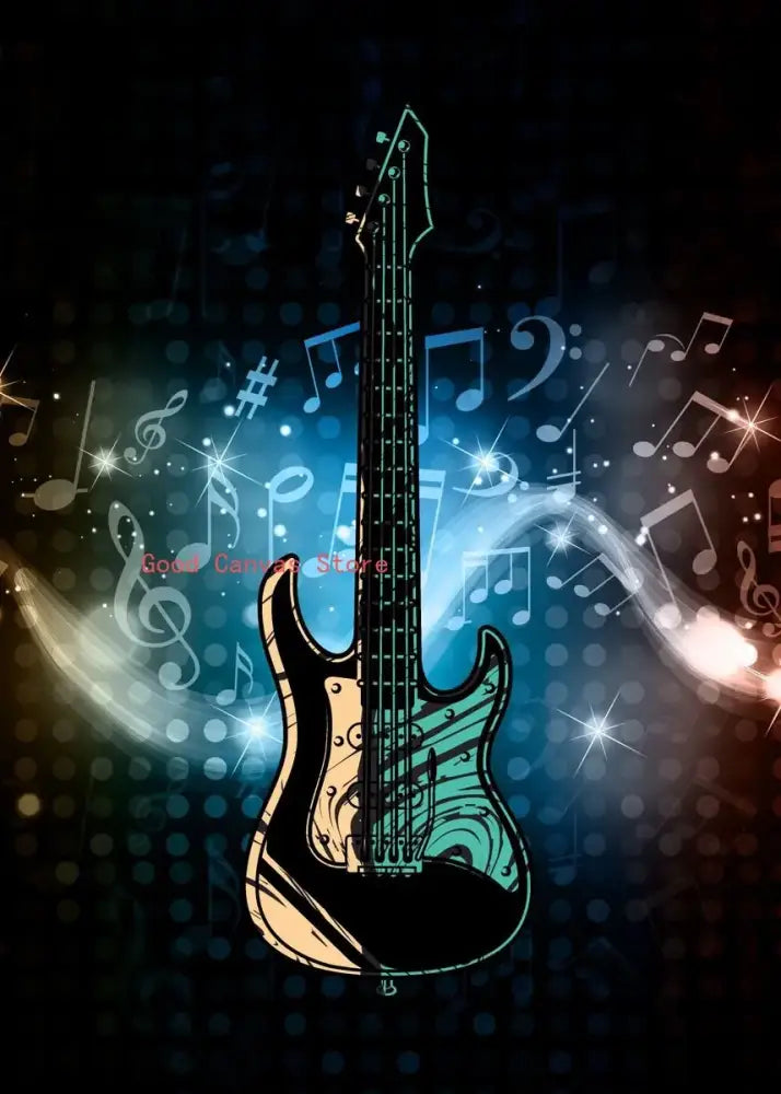 Abstract neon electric guitar canvas print living room wall art