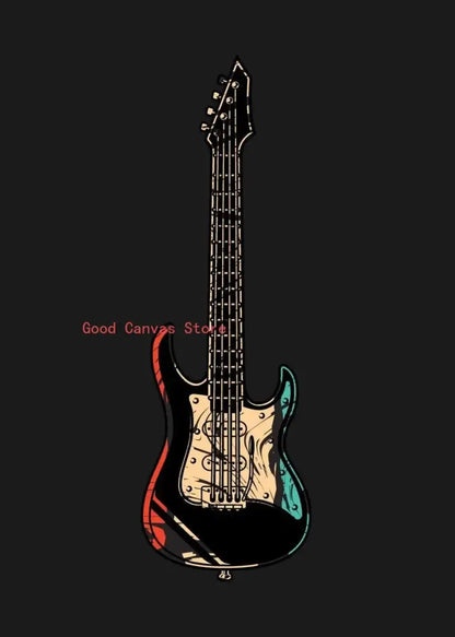 Abstract neon electric guitar canvas print living room wall art