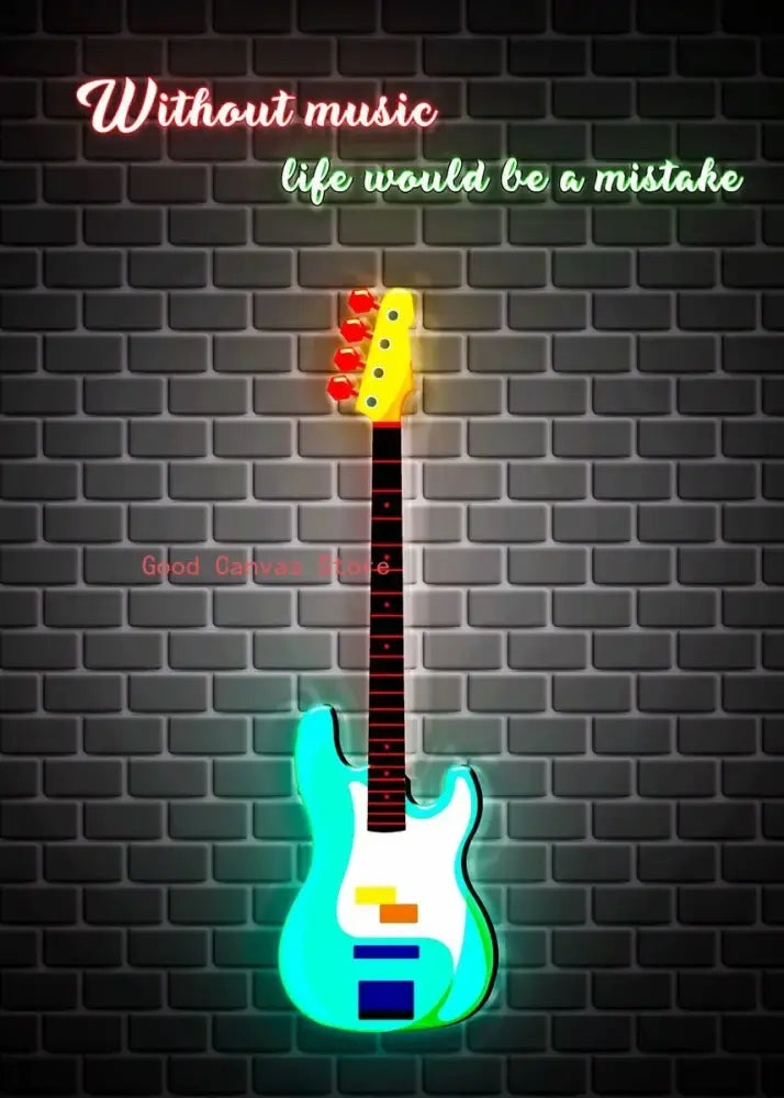 Abstract neon electric guitar canvas print living room wall art