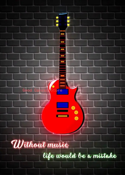 Abstract neon electric guitar canvas print living room wall art