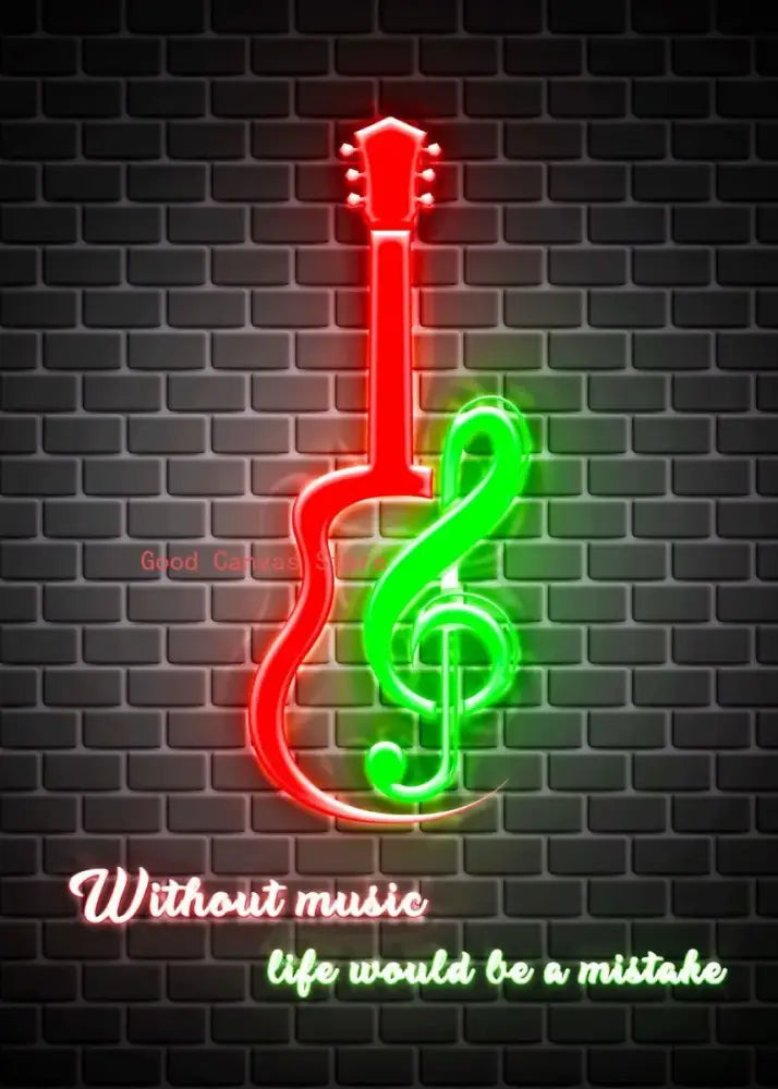 Abstract neon electric guitar canvas print living room wall art