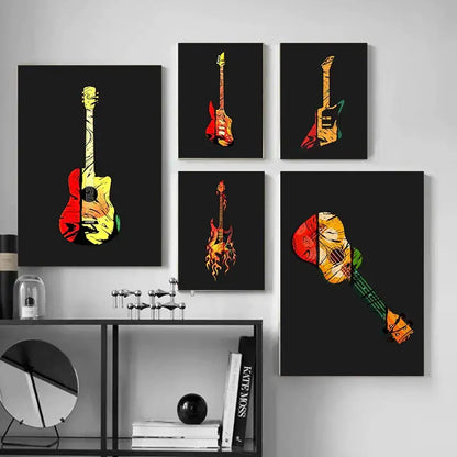 Abstract neon electric guitar canvas print living room wall art