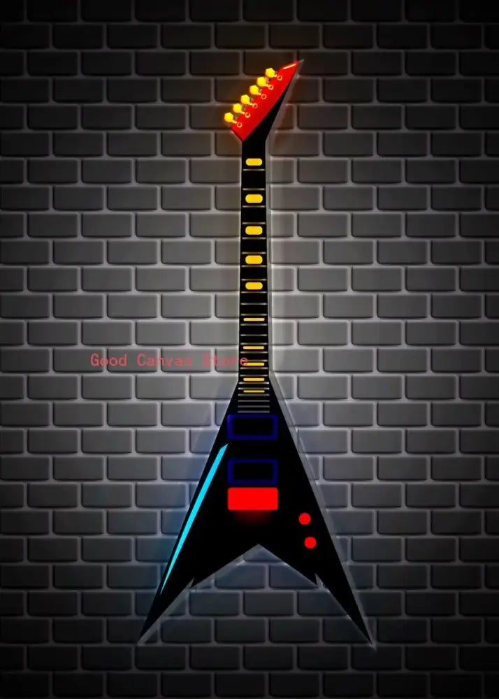 Abstract neon electric guitar canvas print living room wall art