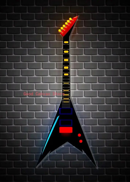 Abstract neon electric guitar canvas print living room wall art