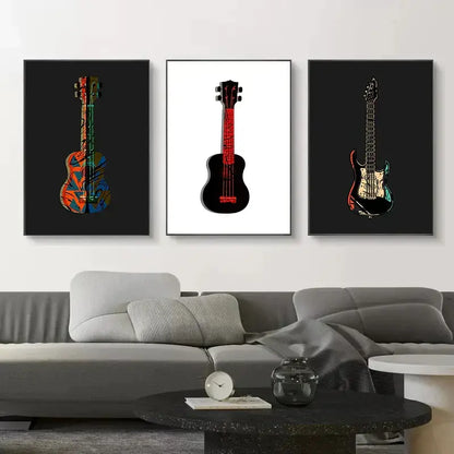 Abstract neon electric guitar canvas print living room wall art