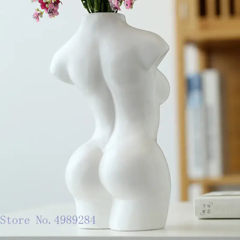 Abstract nude female white ceramic torso vase living room decor