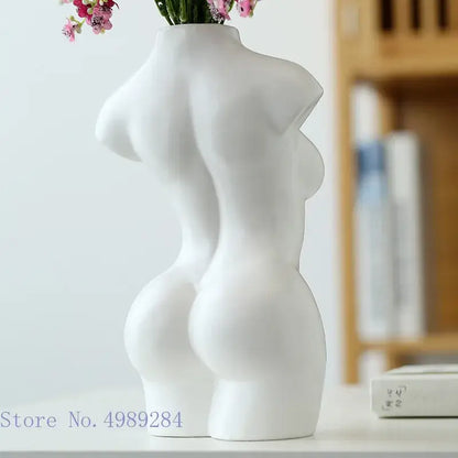 Abstract nude female white ceramic torso vase living room decor