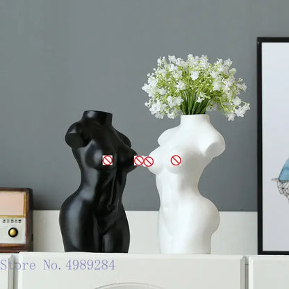 Abstract nude female white ceramic torso vase living room decor