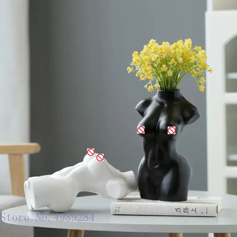 Abstract nude female white ceramic torso vase living room decor