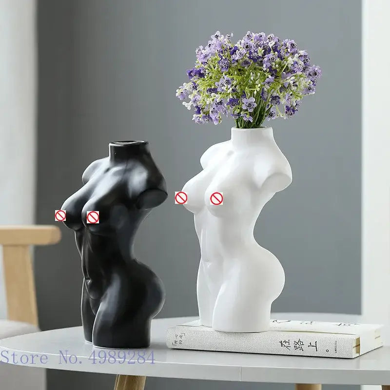 Abstract nude female white ceramic torso vase living room decor