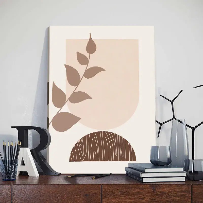 Modern abstract orange leaf posters set living room wall art