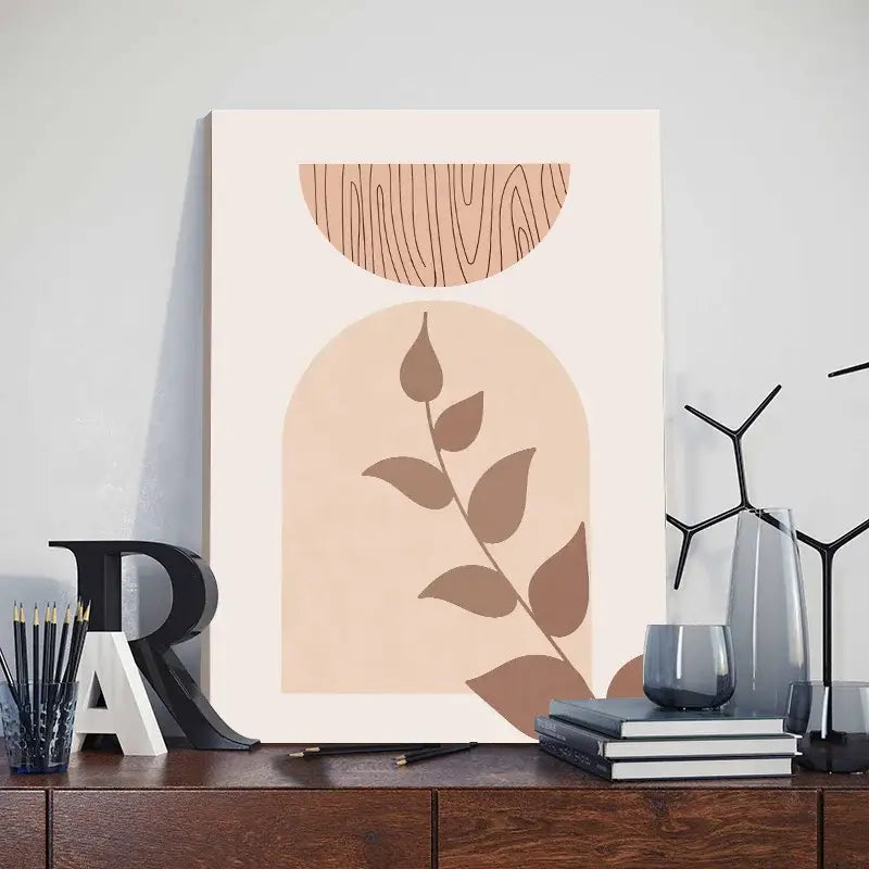 Modern abstract orange leaf posters set living room wall art