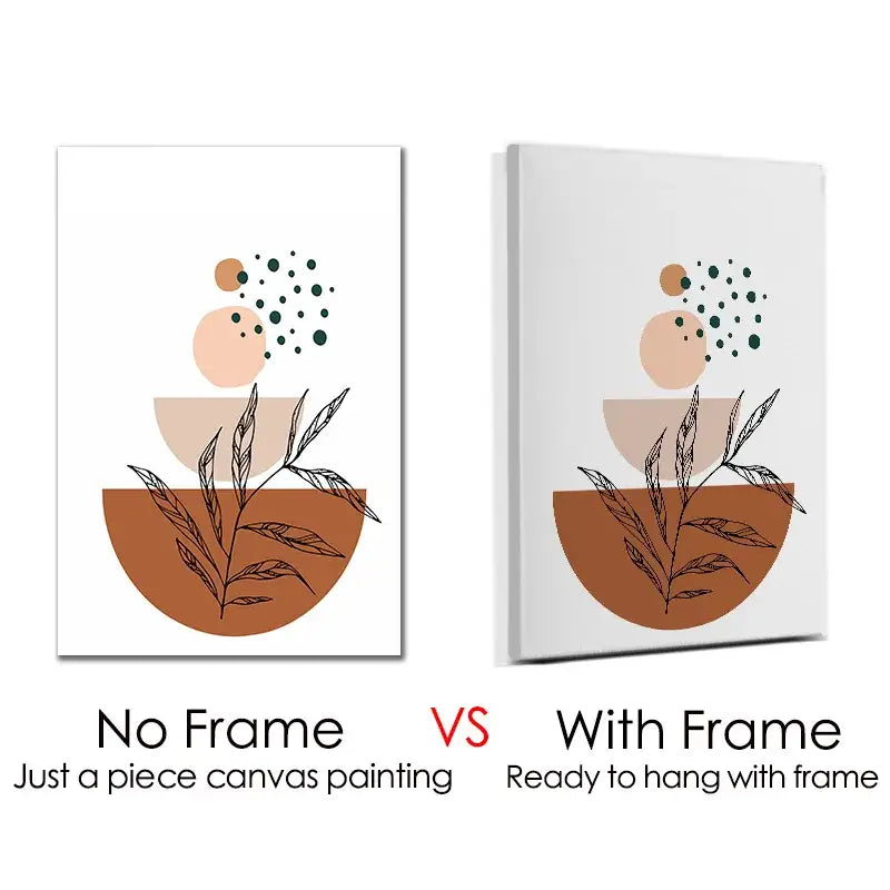 Modern abstract orange leaf posters set living room wall art