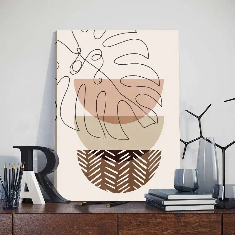 Modern abstract orange leaf posters set living room wall art