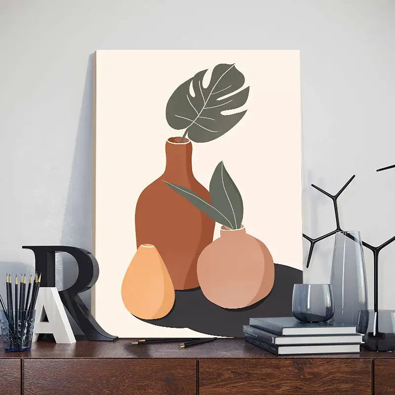 Modern abstract orange leaf posters set living room wall art