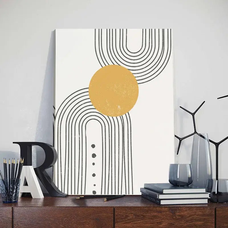 Modern abstract orange leaf posters set living room wall art