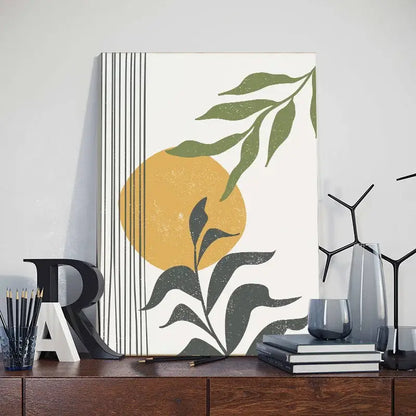 Modern abstract orange leaf posters set living room wall art