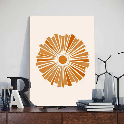 Modern abstract orange leaf posters set living room wall art
