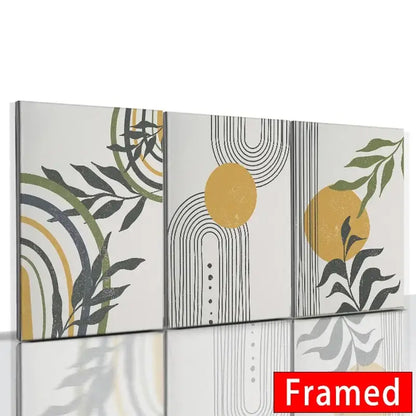 Modern abstract orange leaf posters set living room wall art