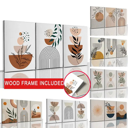 Modern abstract orange leaf posters set living room wall art