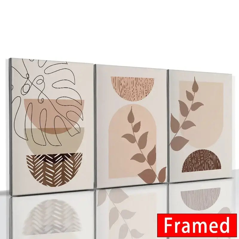 Modern abstract orange leaf posters set living room wall art