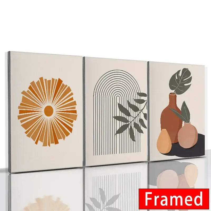 Modern abstract orange leaf posters set living room wall art