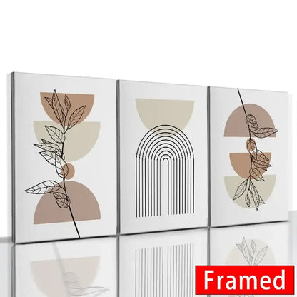 Modern abstract orange leaf posters set living room wall art