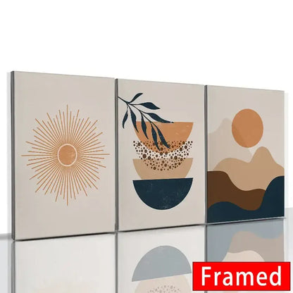 Modern abstract orange leaf posters set living room wall art