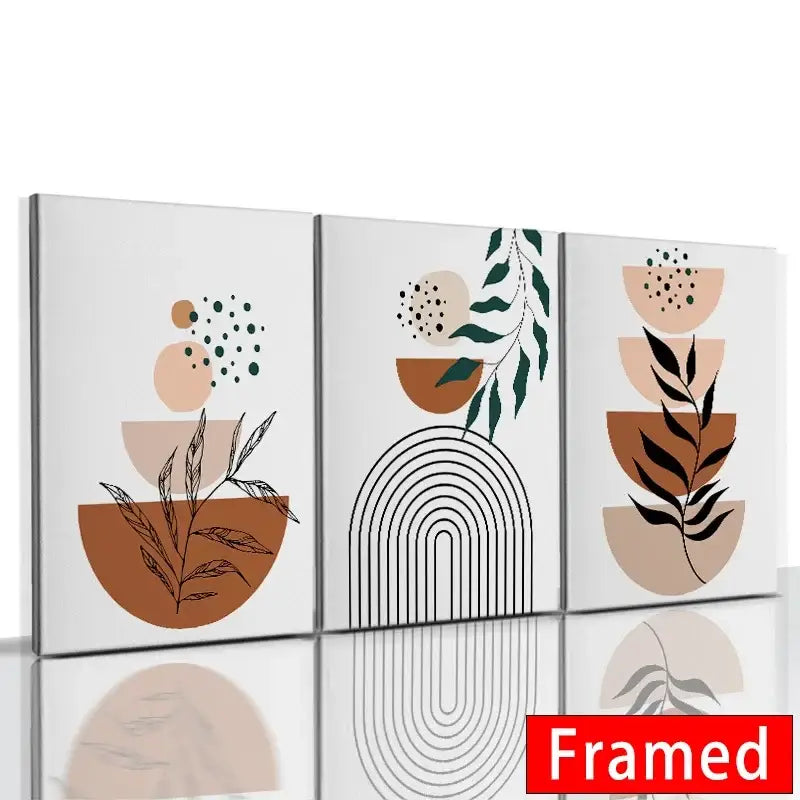 Modern abstract orange leaf posters set living room wall art