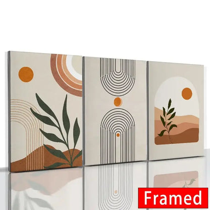 Modern abstract orange leaf posters set living room wall art