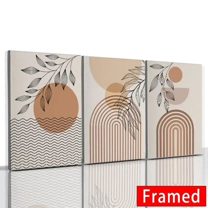 Modern abstract orange leaf posters set living room wall art