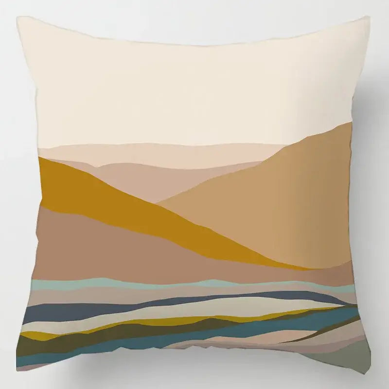 Abstract pastel and geometric leaves print cushion cover living room