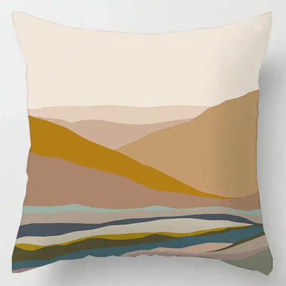 Abstract pastel and geometric leaves print cushion cover living room