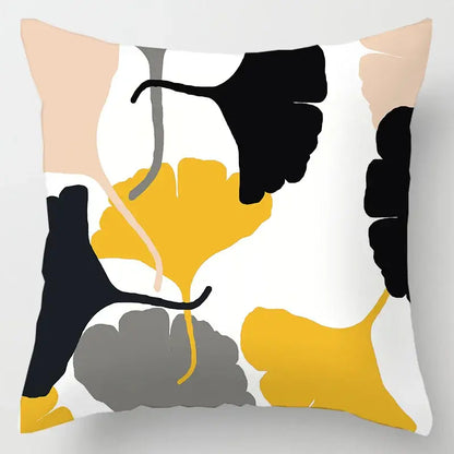 Abstract pastel and geometric leaves print cushion cover living room